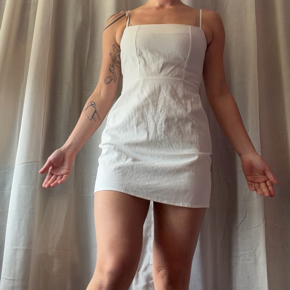 Nasty Gal White 100% Cotton Mini Dress with Spaghetti Straps